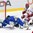 SPISSKA NOVA VES, SLOVAKIA - APRIL 16: Sweden's Olle Eriksson Ek #1 attempts to cover up the puck while Andrei Pavlenko #15 and Ivan Drozov #6 of Belarus look for a scoring chance during preliminary round action at the 2017 IIHF Ice Hockey U18 World Championship. (Photo by Steve Kingsman/HHOF-IIHF Images)

